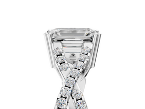 White gold Emerald Solitaire Twist Band with Pavé Setting and Four-Prong Setting_5