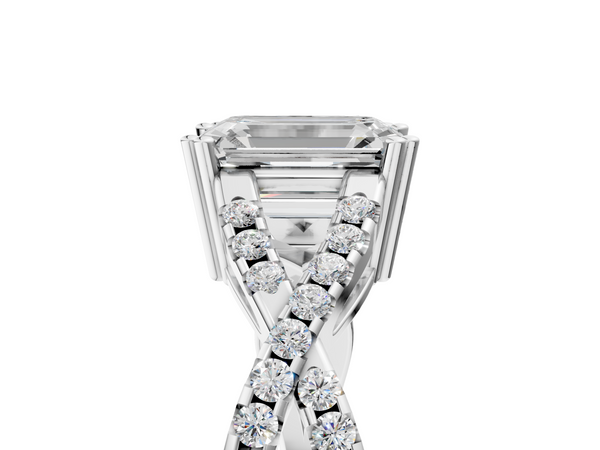 White gold Emerald Solitaire Twist Band with Pavé Setting and Four-Prong Setting_5