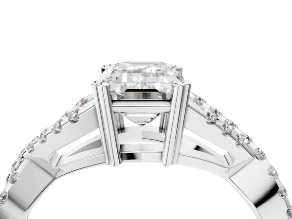 White gold Emerald Solitaire Twist Band with Pavé Setting and Four-Prong Setting_64