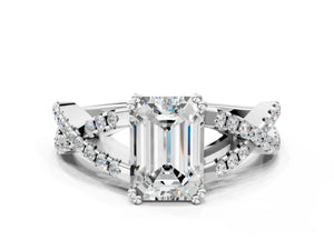 White gold Emerald Solitaire Twist Band with Pavé Setting and Four-Prong Setting_66