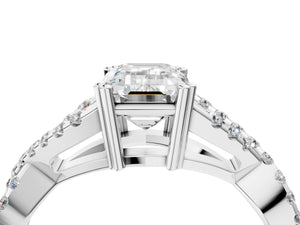 White gold Emerald Solitaire Twist Band with Pavé Setting and Four-Prong Setting_70