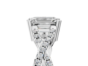 White gold Emerald Solitaire Twist Band with Pavé Setting and Four-Prong Setting_71