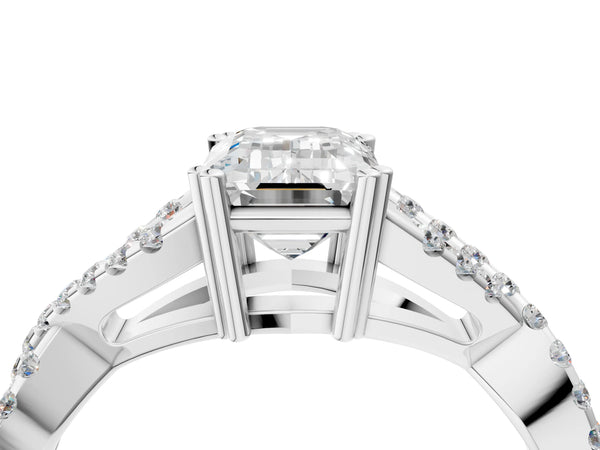 White gold Emerald Solitaire Twist Band with Pavé Setting and Four-Prong Setting_82