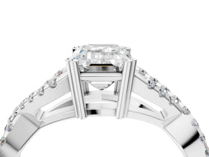 White gold Emerald Solitaire Twist Band with Pavé Setting and Four-Prong Setting_82