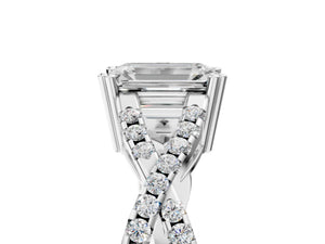 White gold Emerald Solitaire Twist Band with Pavé Setting and Four-Prong Setting_83
