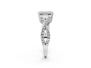White gold Emerald Solitaire Twist Band with Pavé Setting and Four-Prong Setting_86