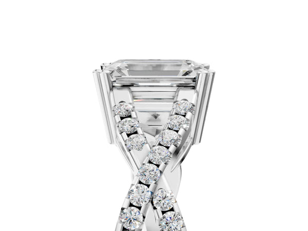 White gold Emerald Solitaire Twist Band with Pavé Setting and Four-Prong Setting_89