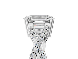 White gold Emerald Solitaire Twist Band with Pavé Setting and Four-Prong Setting_95