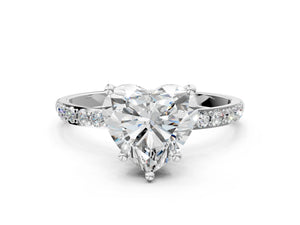 White gold Heart Cut Diamond Pavé Band Solitaire Ring with Four-Prong Setting_108