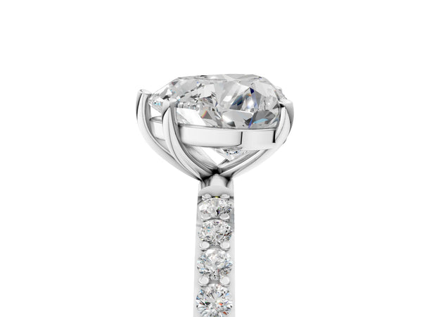 White gold Heart Cut Diamond Pavé Band Solitaire Ring with Four-Prong Setting_113