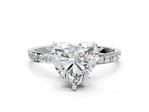 White gold Heart Cut Diamond Pavé Band Solitaire Ring with Four-Prong Setting_114