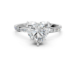 White gold Heart Cut Diamond Pavé Band Solitaire Ring with Four-Prong Setting_12
