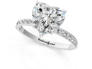 White gold Heart Cut Diamond Pavé Band Solitaire Ring with Four-Prong Setting_19
