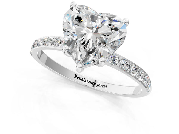 White gold Heart Cut Diamond Pavé Band Solitaire Ring with Four-Prong Setting_19