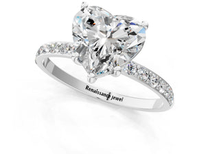 White gold Heart Cut Diamond Pavé Band Solitaire Ring with Four-Prong Setting_31