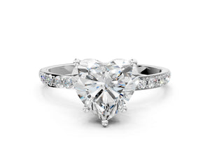White gold Heart Cut Diamond Pavé Band Solitaire Ring with Four-Prong Setting_36