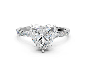 White gold Heart Cut Diamond Pavé Band Solitaire Ring with Four-Prong Setting_42