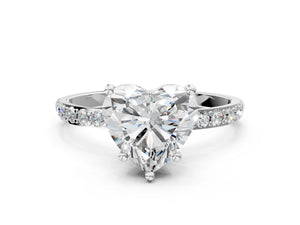 White gold Heart Cut Diamond Pavé Band Solitaire Ring with Four-Prong Setting_48