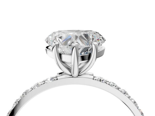 White gold Heart Cut Diamond Pavé Band Solitaire Ring with Four-Prong Setting_4