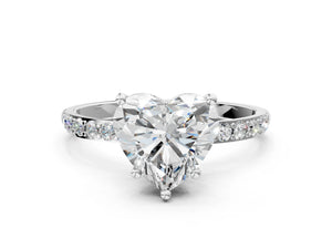 White gold Heart Cut Diamond Pavé Band Solitaire Ring with Four-Prong Setting_54