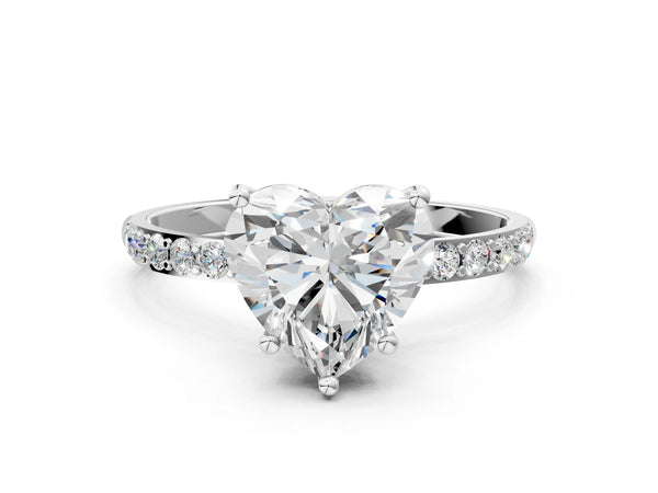 White gold Heart Cut Diamond Pavé Band Solitaire Ring with Four-Prong Setting_54