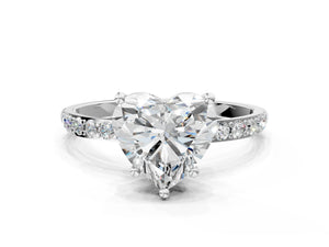 White gold Heart Cut Diamond Pavé Band Solitaire Ring with Four-Prong Setting_60