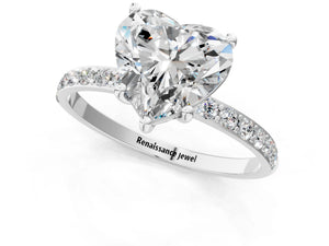 White gold Heart Cut Diamond Pavé Band Solitaire Ring with Four-Prong Setting_61