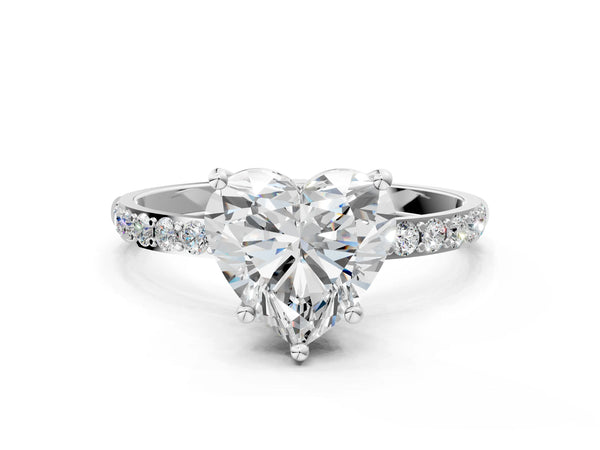 White gold Heart Cut Diamond Pavé Band Solitaire Ring with Four-Prong Setting_66