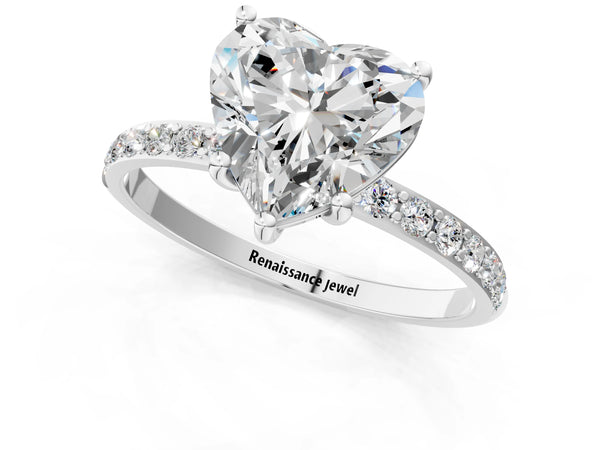 White gold Heart Cut Diamond Pavé Band Solitaire Ring with Four-Prong Setting_67