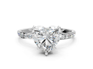 White gold Heart Cut Diamond Pavé Band Solitaire Ring with Four-Prong Setting_72