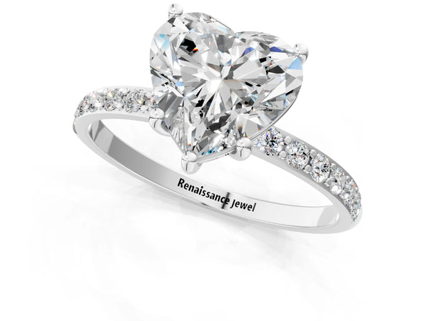 White gold Heart Cut Diamond Pavé Band Solitaire Ring with Four-Prong Setting_85