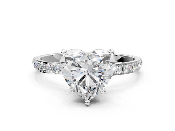 White gold Heart Cut Diamond Pavé Band Solitaire Ring with Four-Prong Setting_96