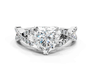 White gold Heart Solitaire Twist Band with Pavé Setting and Four-Prong Setting_12