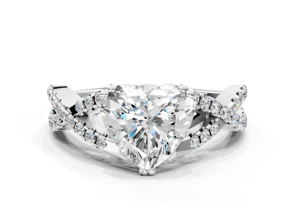 White gold Heart Solitaire Twist Band with Pavé Setting and Four-Prong Setting_12