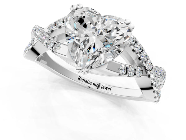 White gold Heart Solitaire Twist Band with Pavé Setting and Four-Prong Setting_25