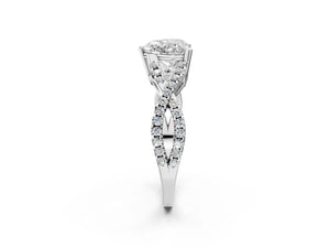 White gold Heart Solitaire Twist Band with Pavé Setting and Four-Prong Setting_26