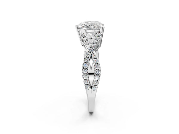 White gold Heart Solitaire Twist Band with Pavé Setting and Four-Prong Setting_26