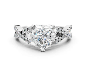 White gold Heart Solitaire Twist Band with Pavé Setting and Four-Prong Setting_30