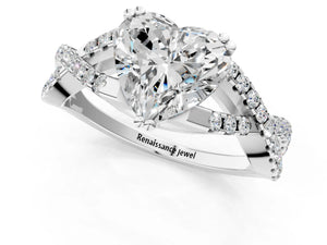 White gold Heart Solitaire Twist Band with Pavé Setting and Four-Prong Setting_31