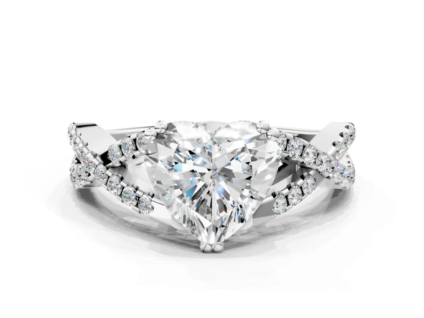 White gold Heart Solitaire Twist Band with Pavé Setting and Four-Prong Setting_36