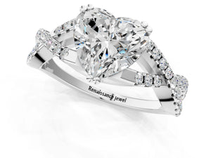 White gold Heart Solitaire Twist Band with Pavé Setting and Four-Prong Setting_37