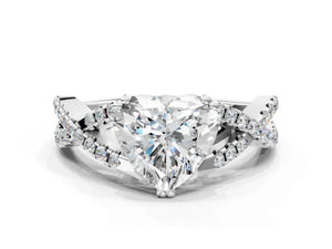 White gold Heart Solitaire Twist Band with Pavé Setting and Four-Prong Setting_42
