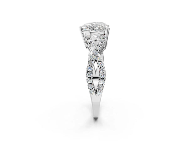 White gold Heart Solitaire Twist Band with Pavé Setting and Four-Prong Setting_44
