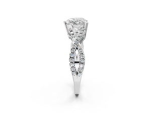 White gold Heart Solitaire Twist Band with Pavé Setting and Four-Prong Setting_44