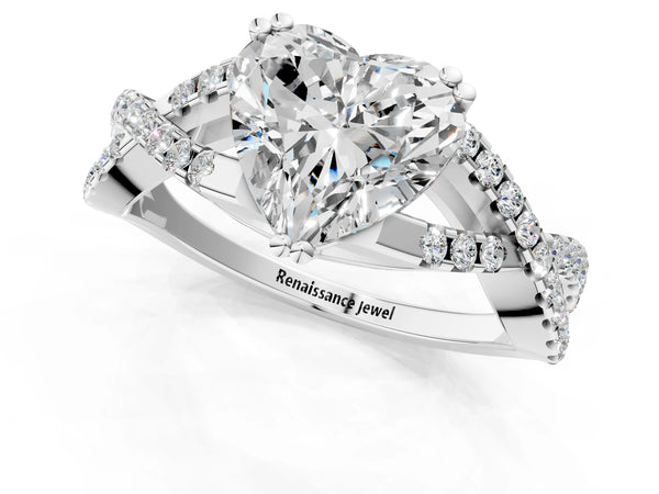 White gold Heart Solitaire Twist Band with Pavé Setting and Four-Prong Setting_49