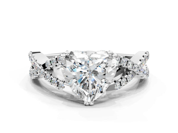 White gold Heart Solitaire Twist Band with Pavé Setting and Four-Prong Setting_54