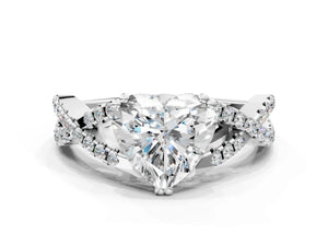 White gold Heart Solitaire Twist Band with Pavé Setting and Four-Prong Setting_60