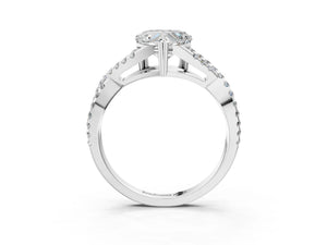 White gold Heart Solitaire Twist Band with Pavé Setting and Four-Prong Setting_63