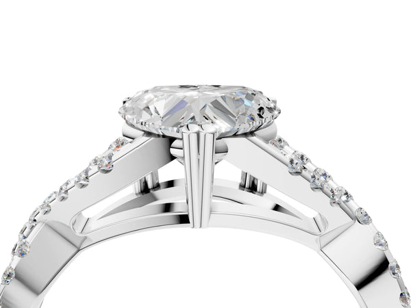 White gold Heart Solitaire Twist Band with Pavé Setting and Four-Prong Setting_64