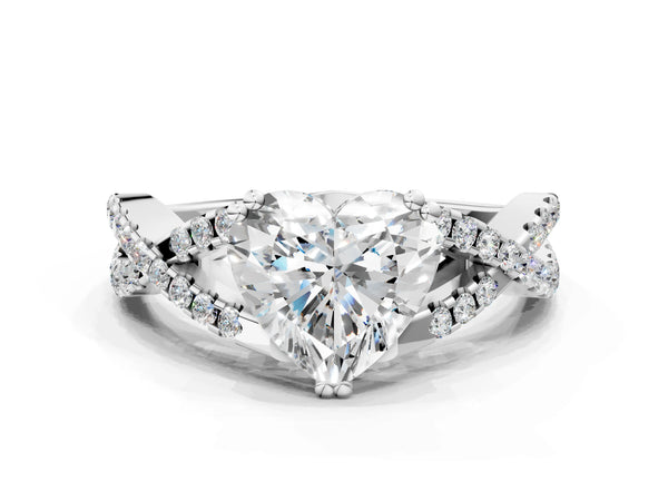 White gold Heart Solitaire Twist Band with Pavé Setting and Four-Prong Setting_66